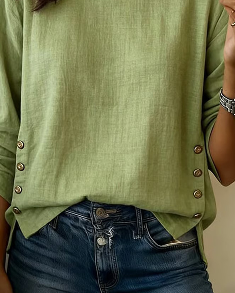 Round Neck Button Top for Women