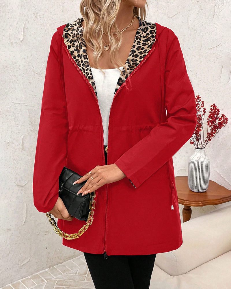 Leopard Hooded Reversible Coat for Women