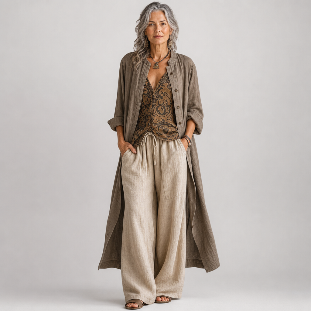 Printed Top Flowing Set for Women - AI-generated main product image (mature model, 45-55)