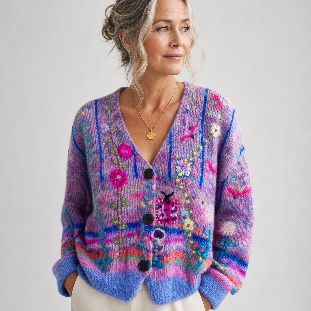 Bohemian Floral Knit Cardigan for Women - AI-generated main product image