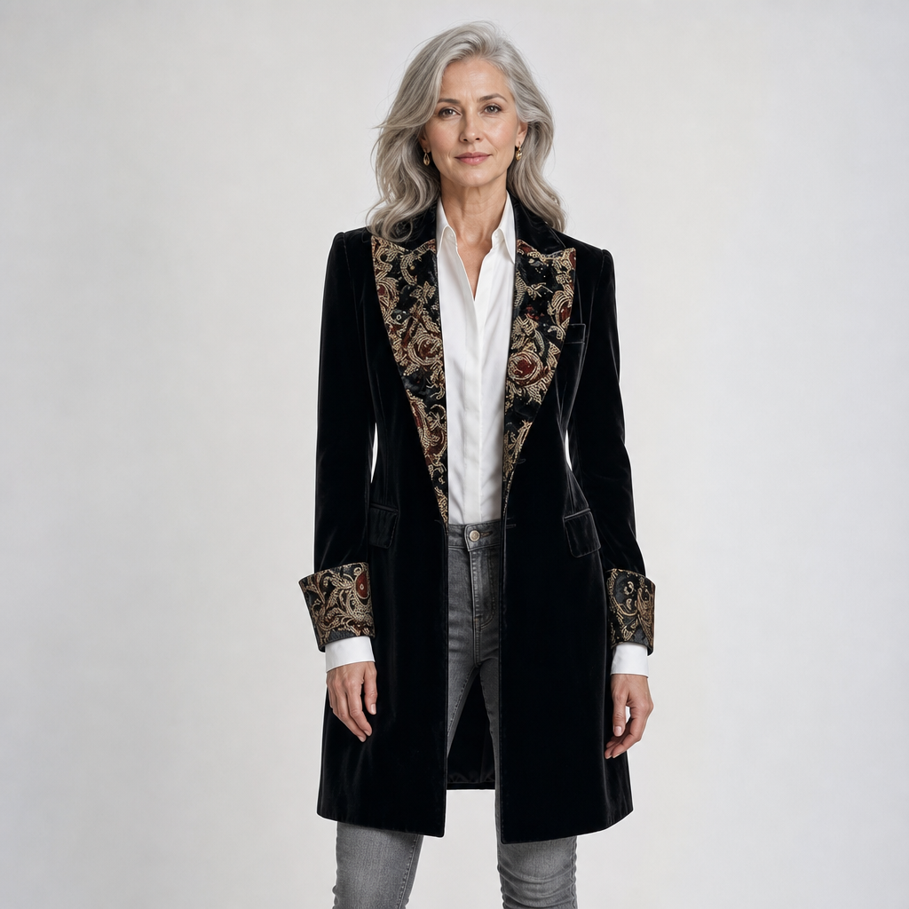 Baroque Print Slim Coat for Women - AI-generated main product image (fully visible)
