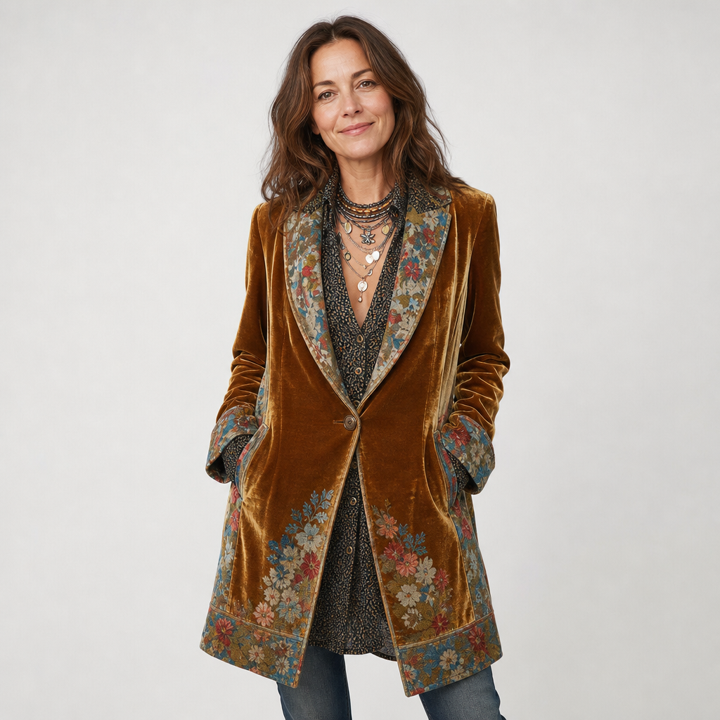 Floral Velvet Patchwork Coat For Women - AI-generated main product image