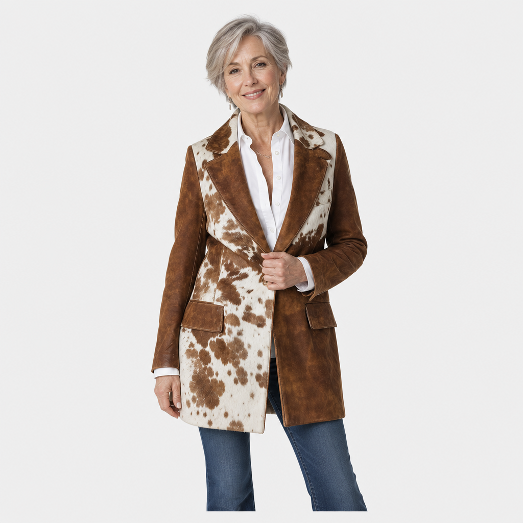 Vintage Cow Print Coat for Women - AI-generated main product image