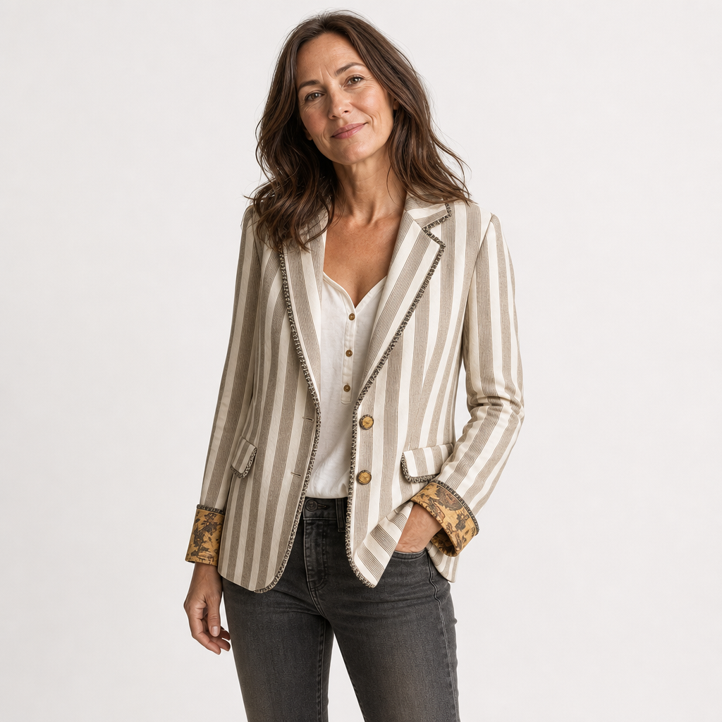 Boho Stripe Lapel Coat for Women - AI-generated main product image
