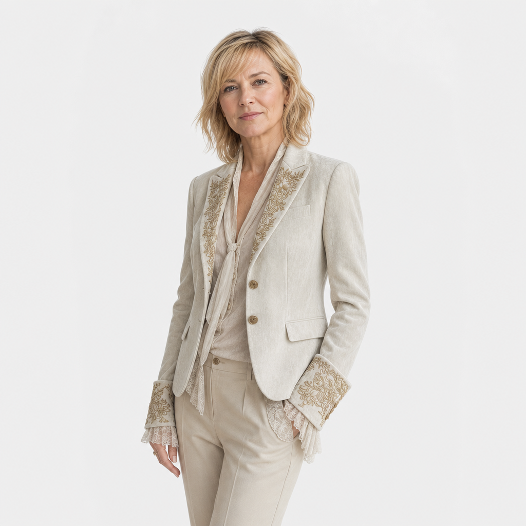 Ivory Floral Embroidered Blazer for Women - AI-generated main product image