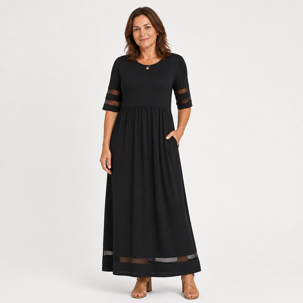 Sheer Sleeve Black Maxi Dress - AI-generated main product image