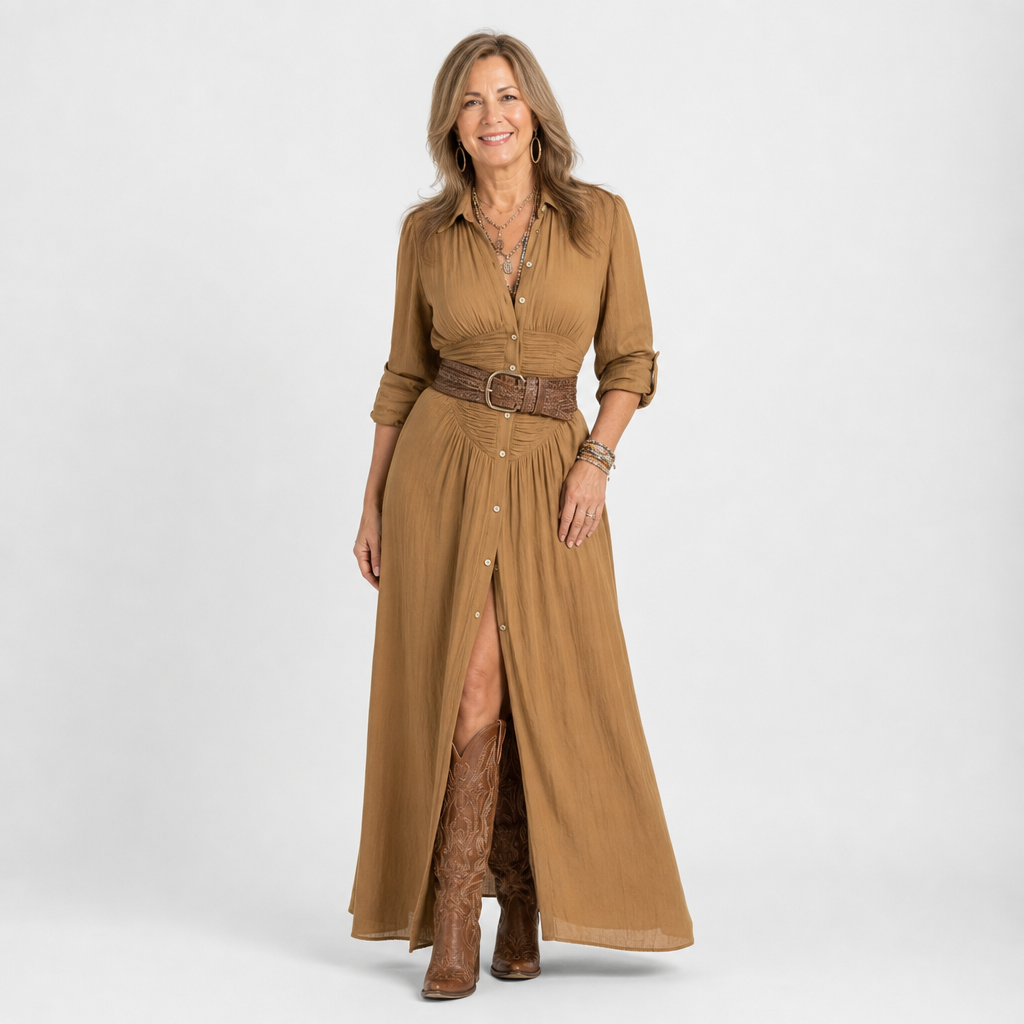 Belted Button-Front Maxi Gown - AI-generated main product image