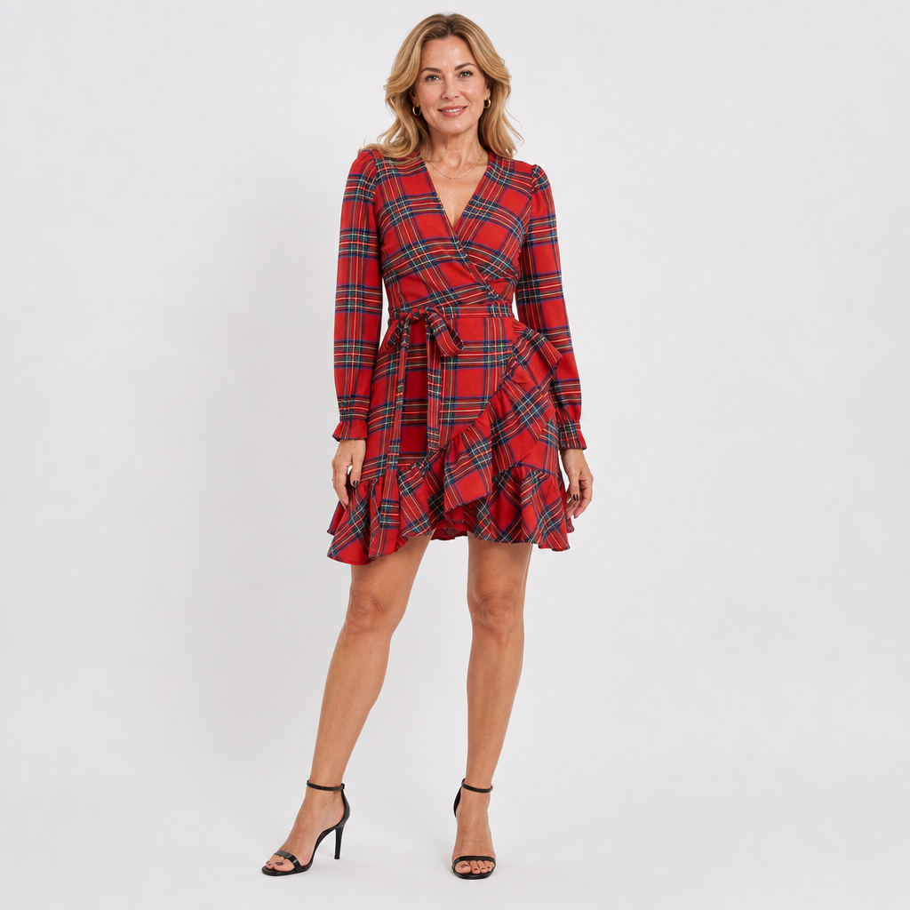 Plaid Wrap Ruffle Mini Dress - AI-generated main product image