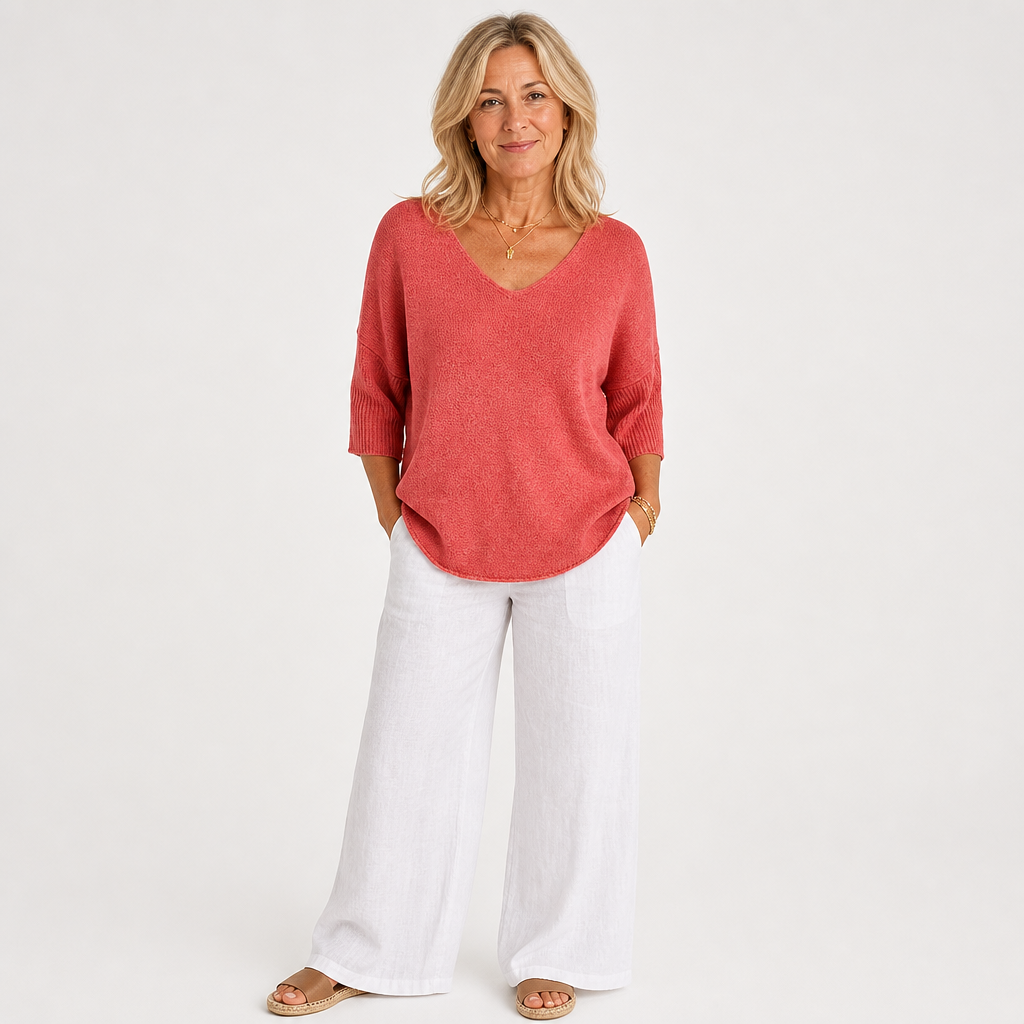 V-neck Knitted Top for Women | 3/4 sleeves - AI-generated main product image