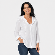 Women’s long sleeved hooded shirt with drawstring - AI-generated main product image