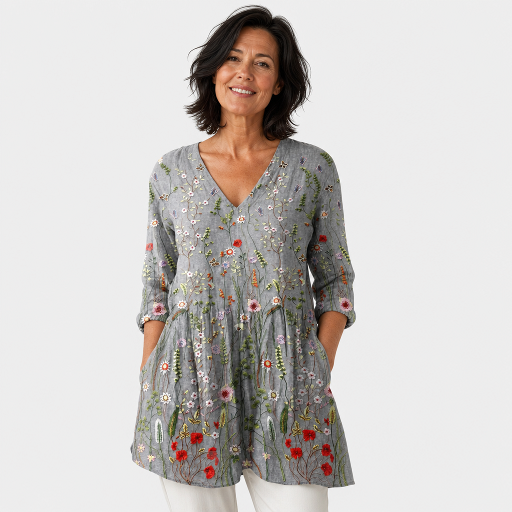 Effortless Drape V-Neck Blouse for Women - AI-generated main product image