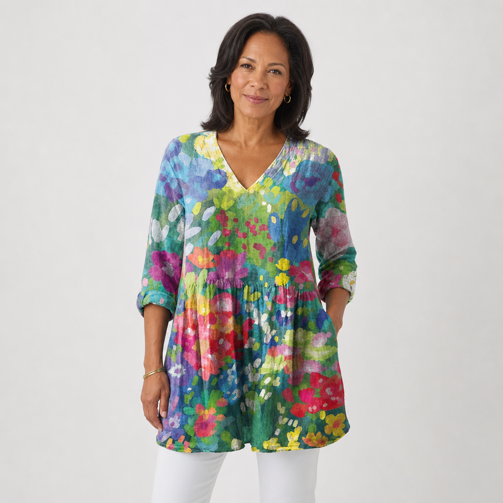 Classic Drape V-Neck Blouse for Women - AI-generated main product image