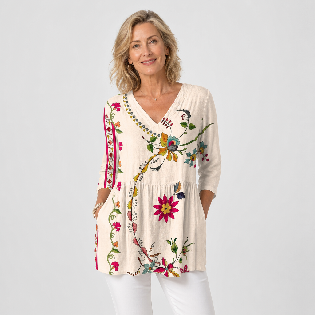 Versatile Drape V-Neck Blouse for Women - AI-generated main product image