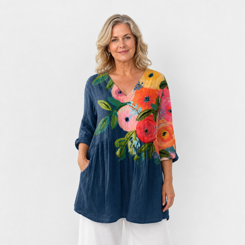 Elegant Drape V-Neck Blouse for Women - AI-generated main product image