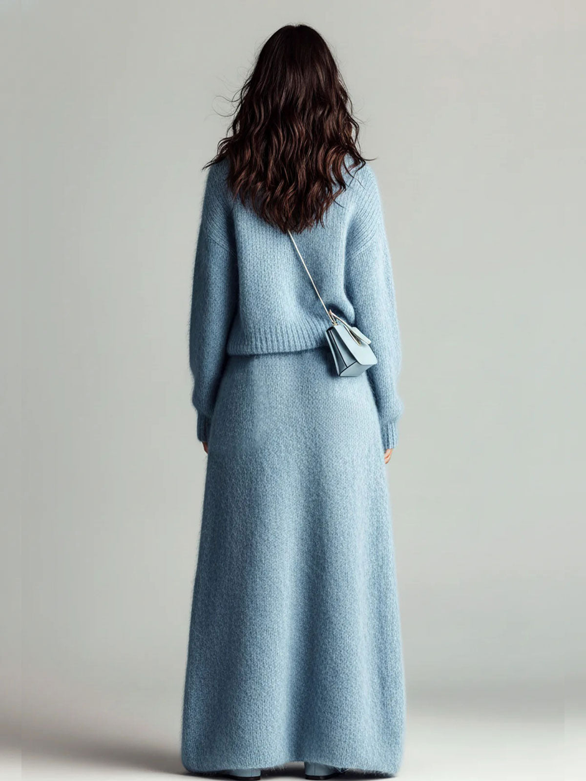 V-Neck Sweater Maxi Skirt Set for Women