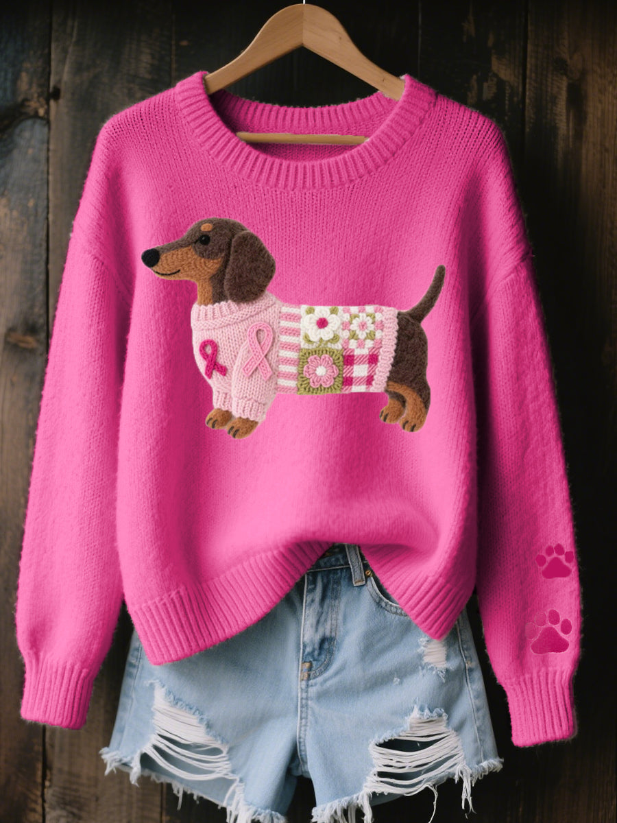 Knitted Dog Motif Jumper for Women