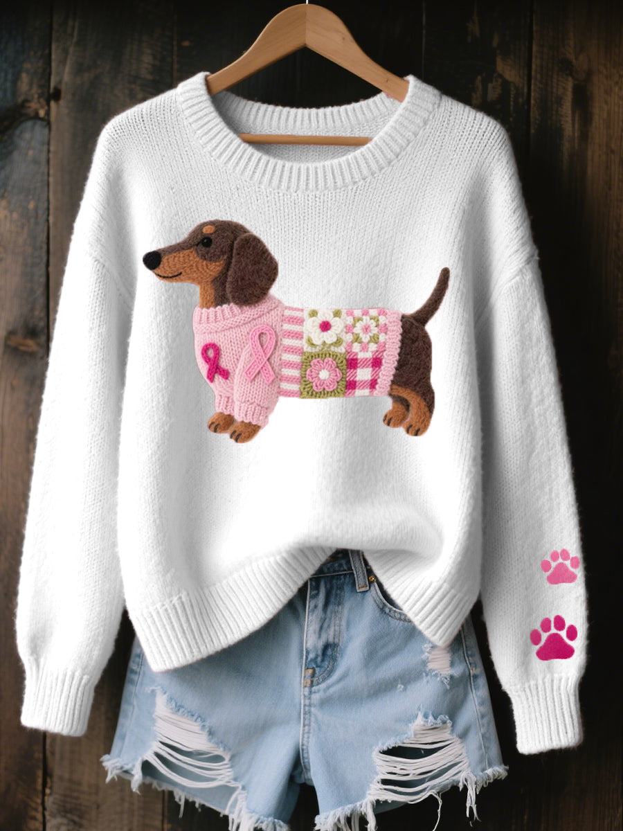 Knitted Dog Motif Jumper for Women