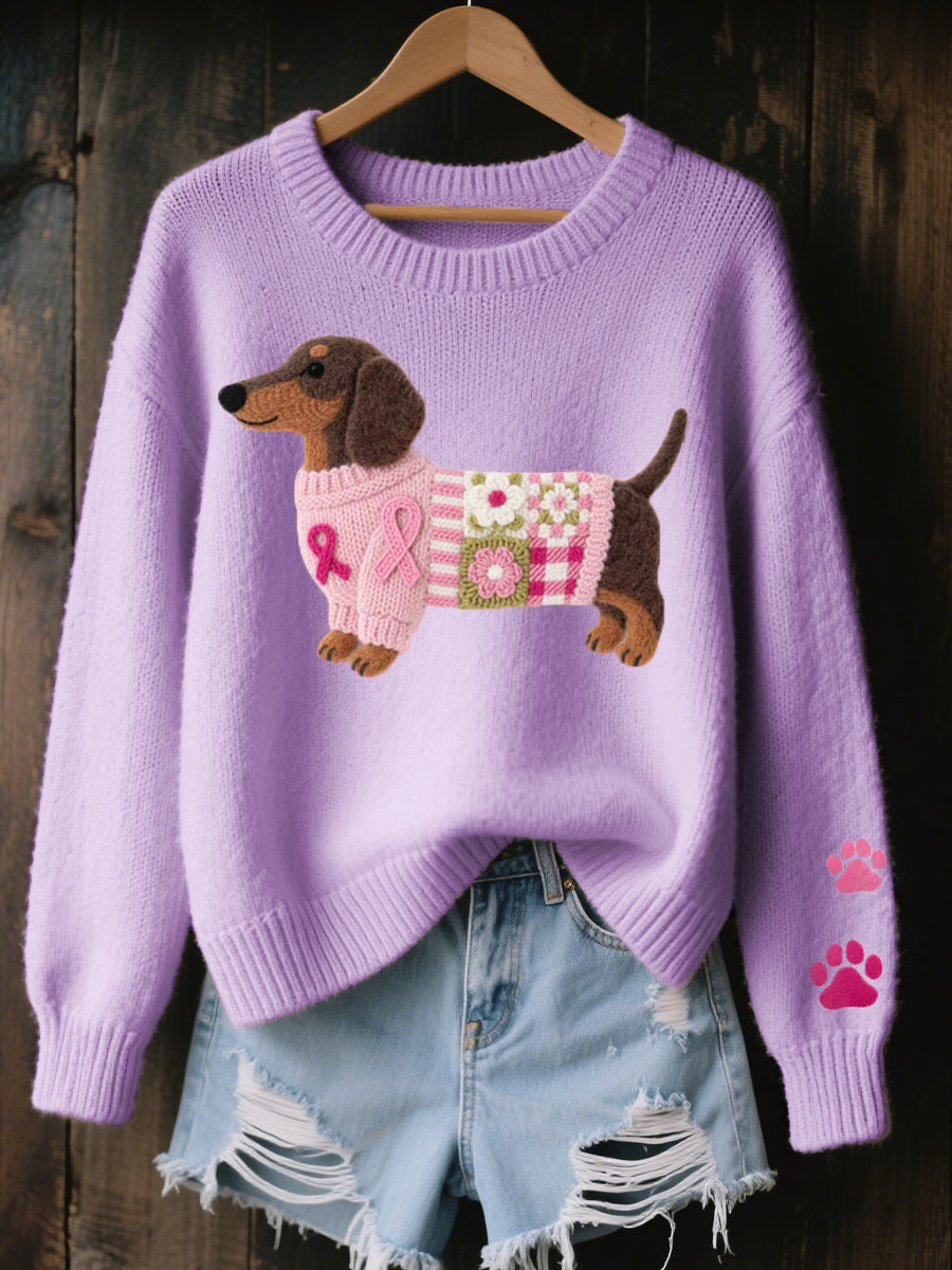 Knitted Dog Motif Jumper for Women