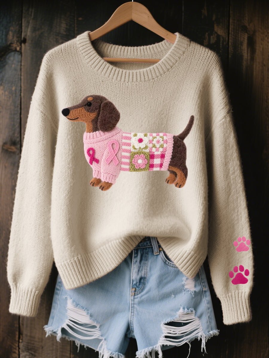 Knitted Dog Motif Jumper for Women